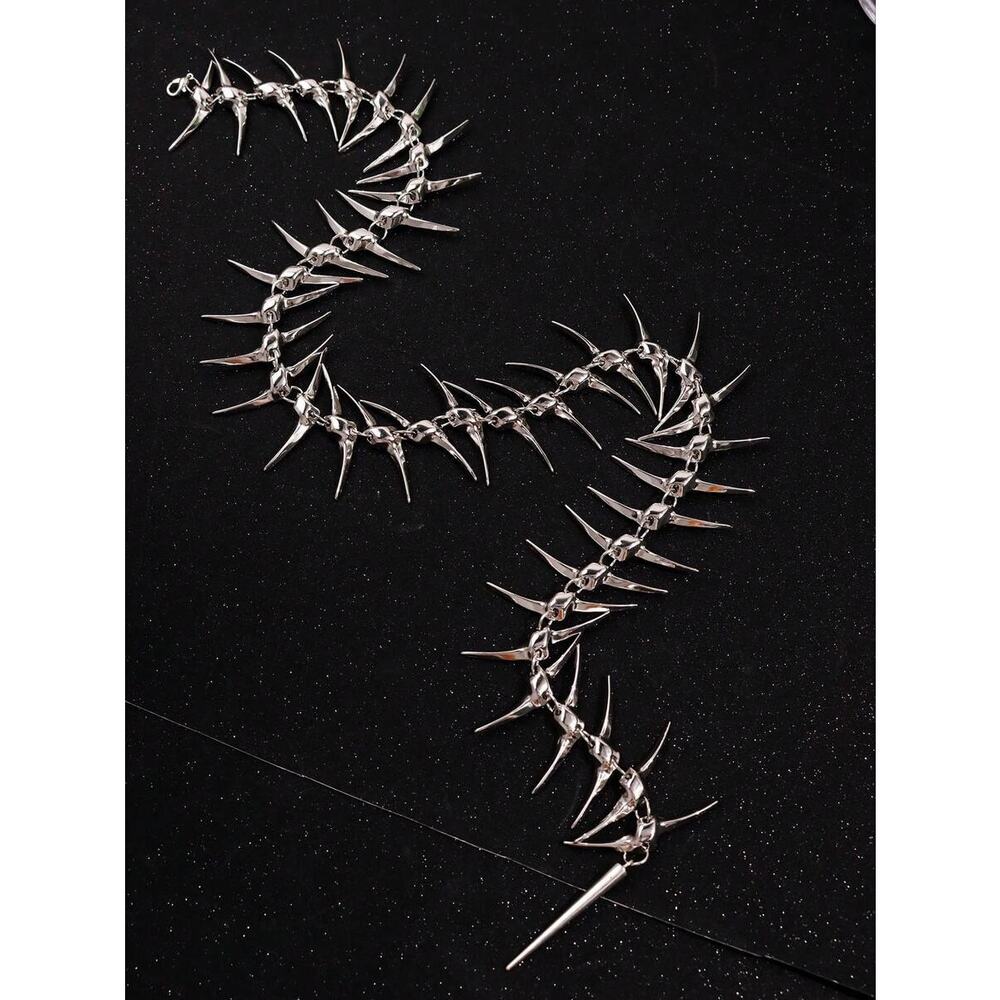 Punk Avant-garde Silver Skeleton Spine Bone Statement Choker Necklace - Picture 3 of 3